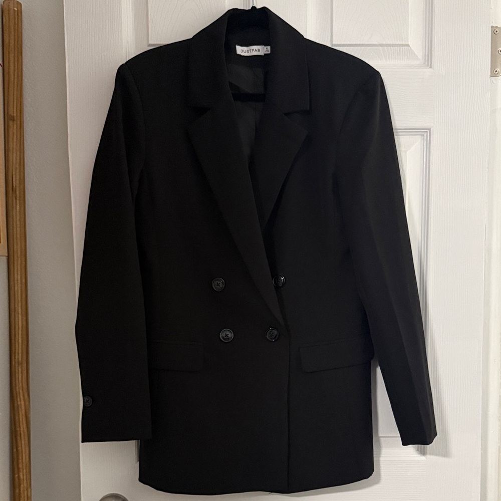EC JustFab Elegant Black Double Breasted Blazer